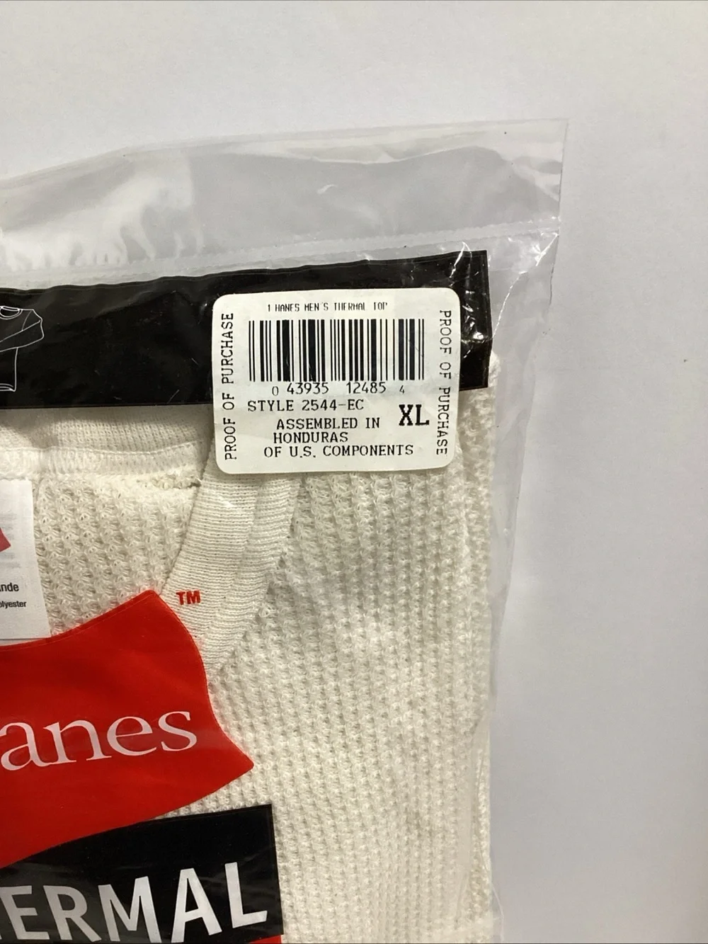 Vintage Y2K 2000 Hanes Thermal Crew Neck Top Cream Waffle Knit XL New in Pack
